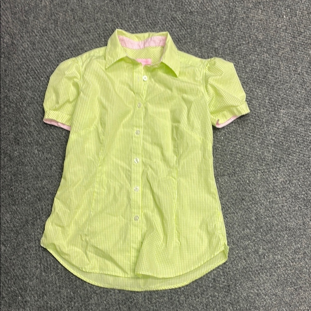 Lilly Pulitzer Yellow & Pink Striped Short Sleeve Button-Down Shirt